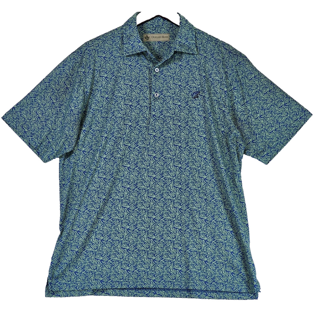 Donald Ross Men's Polo Performance Golf Stretch Shirt Green Palm Leaf Medium